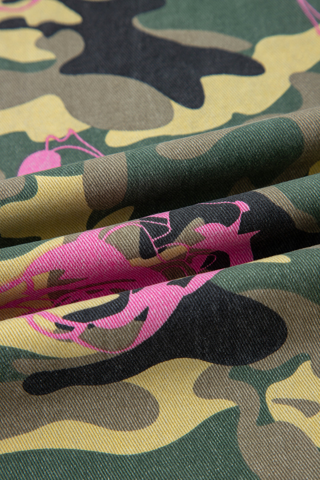 Multicolour Abstract Camouflage Print Contrast Leopard Patchwork Straight Leg Jeans