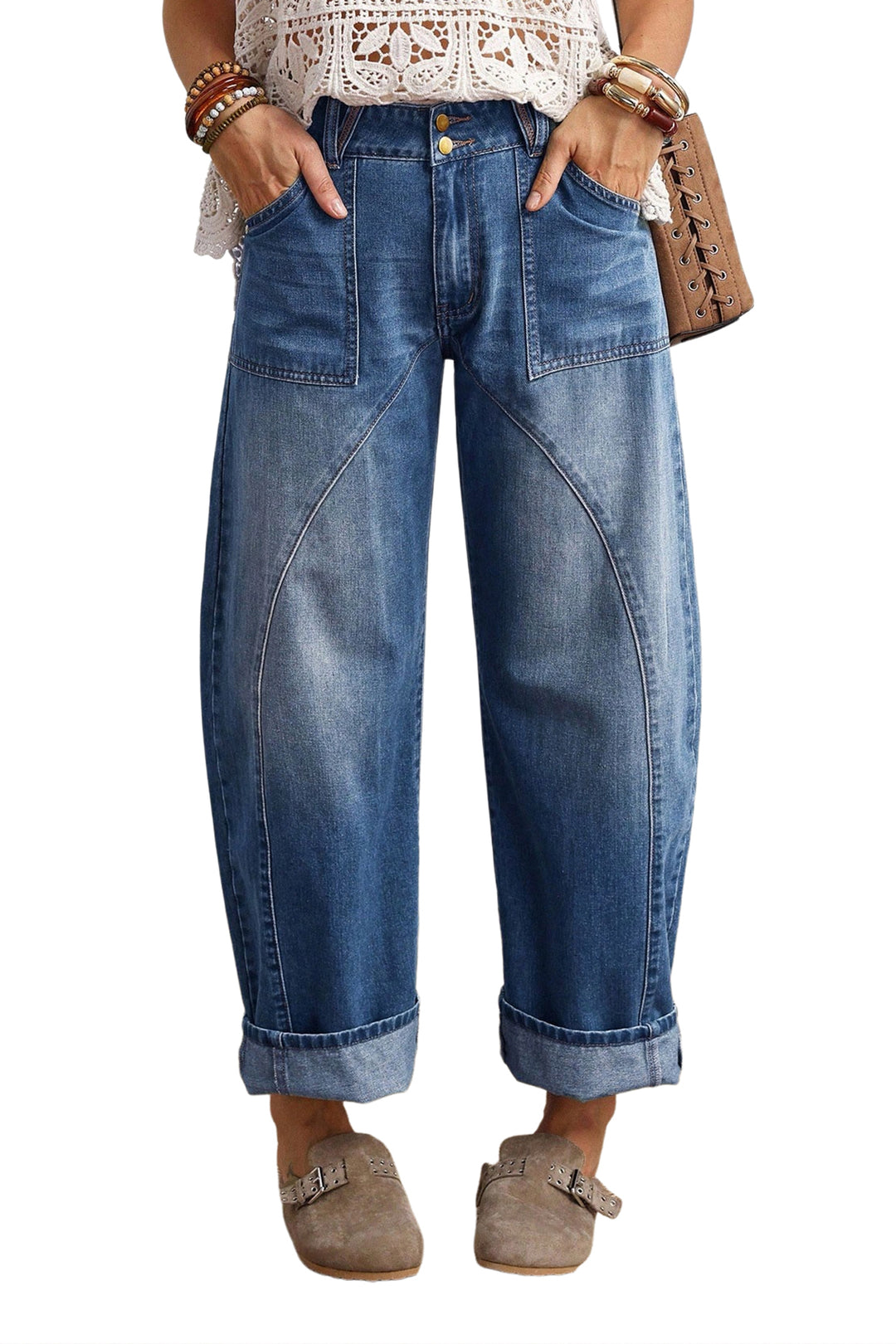 Ashleigh Blue Curved-Knife Ankle-Length Casual Jeans