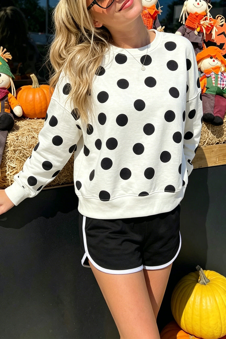 Beige Casual Polka Dot Round Neck Pullover Sweatshirt