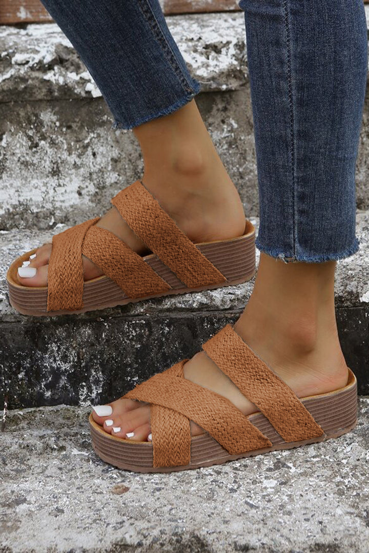 Woven Cross Criss Hollowed Slip-On Slippers