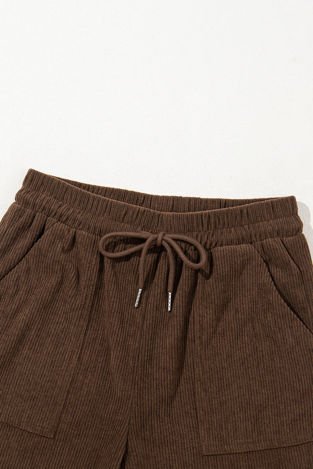 Coffee Tie Elastic Waist Soft Corduroy Pants