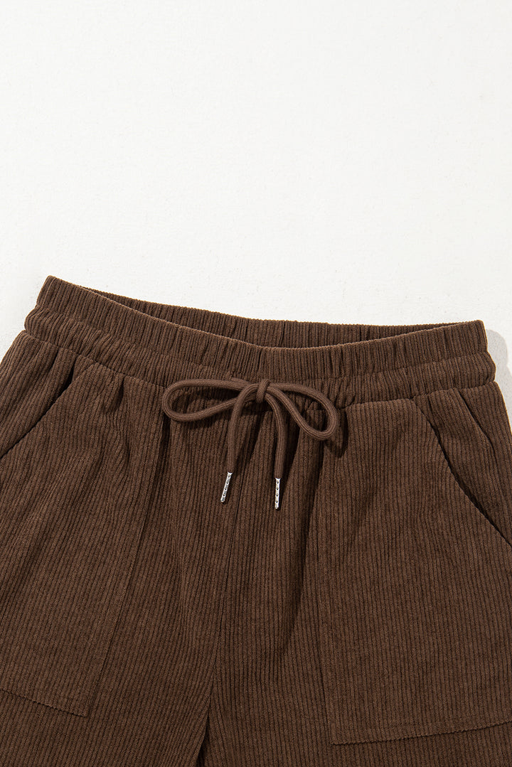 Coffee Tie Elastic Waist Soft Corduroy Pants