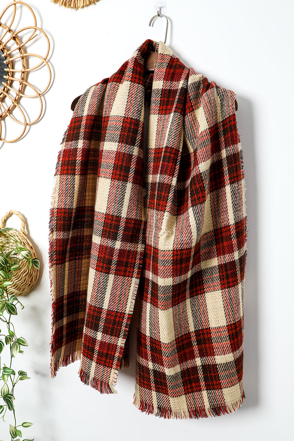 Wendbarer Pashmina-Schal mit Fransenbesatz und Hahnentrittmuster