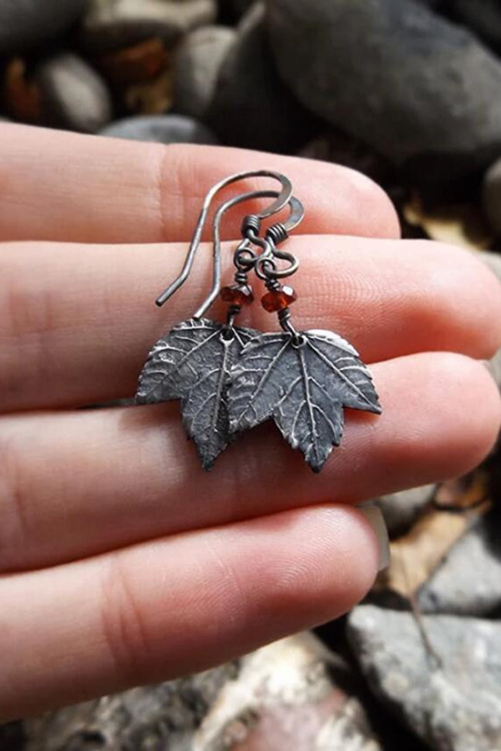 Vintage Leaf Beaded Hook Drop Earrings