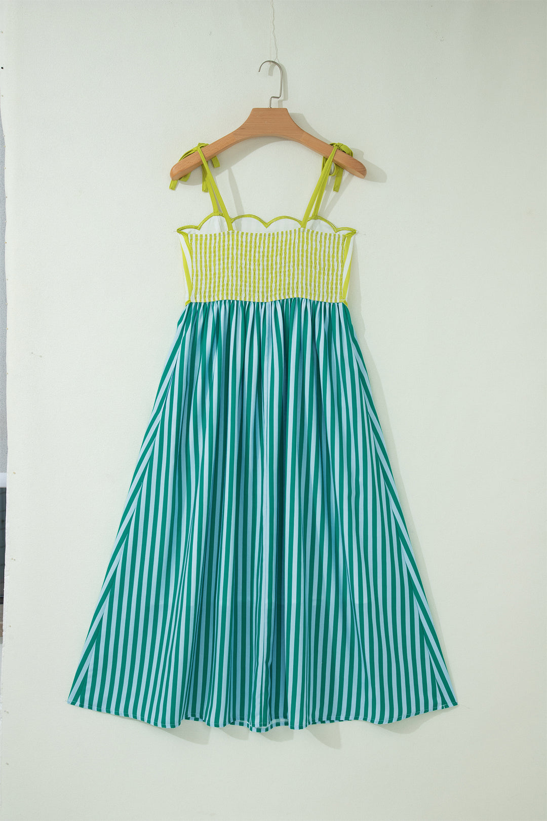 Green Stripe Knot Strap High Waist Maxi Dress