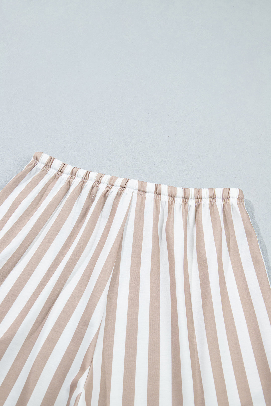 Smoke Gray Striped Color Block Pullover Top Drawstring Shorts Set