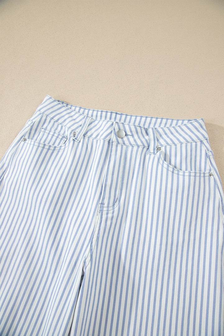 Sky Blue Stripe Casual Barrel Jeans