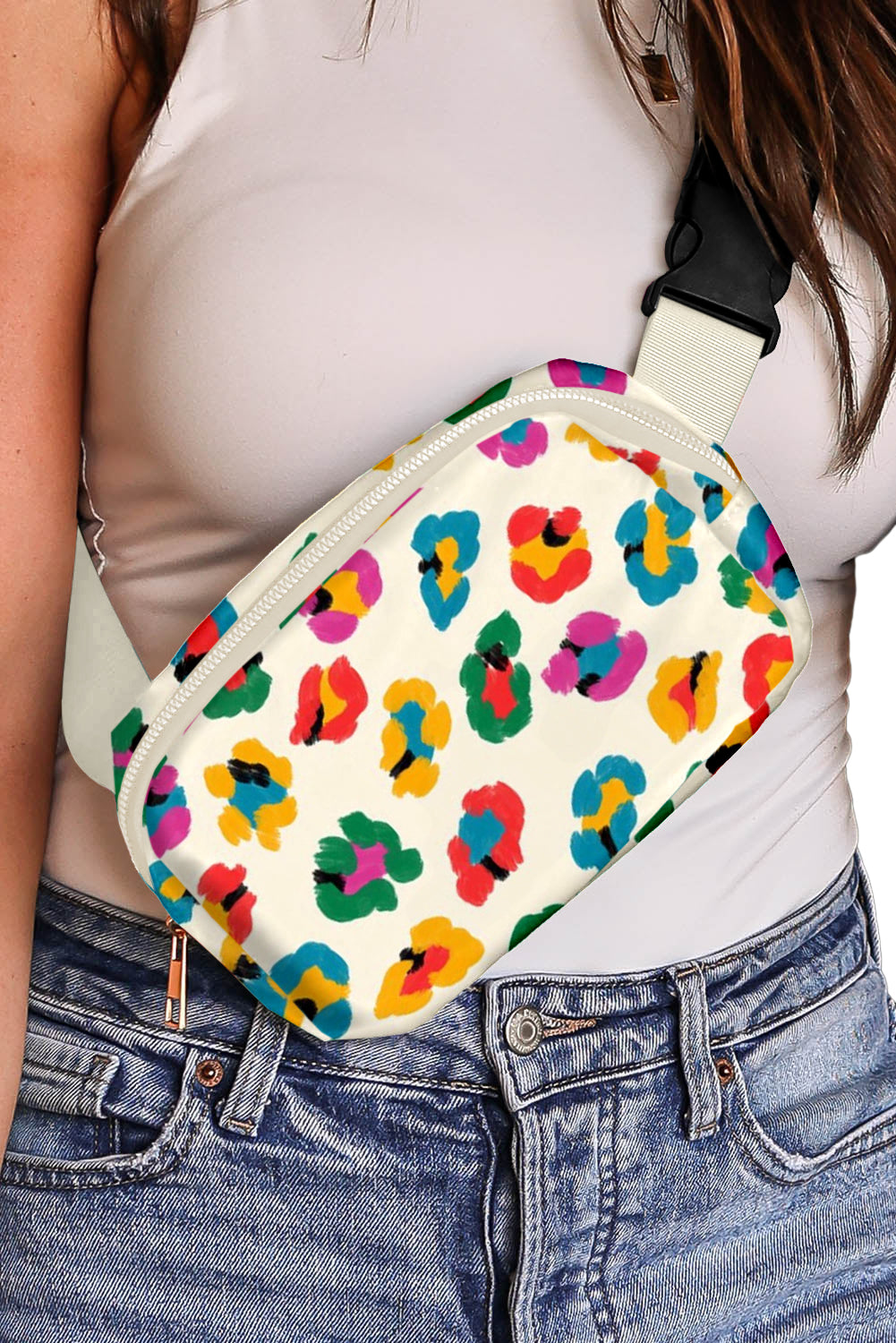Colorful Leopard Print Buckle Strap Crossbody Bag