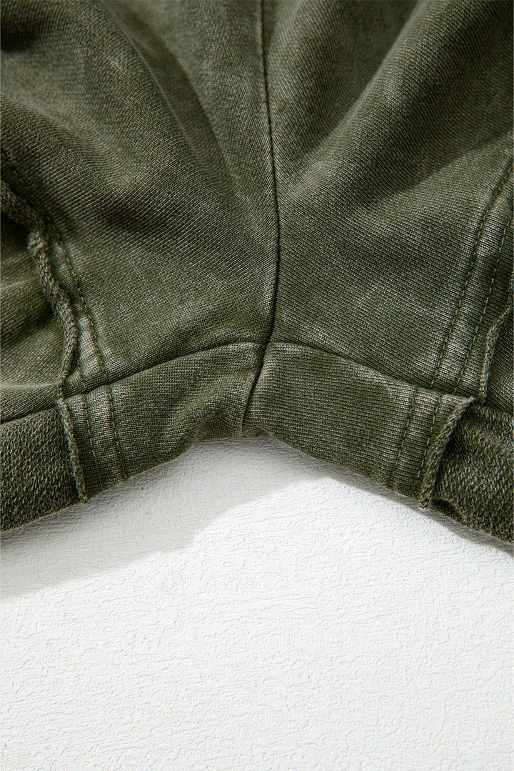 Vineyard Green Mineral Wash Tiered Wide Leg Patchwork Drawstring Pants
