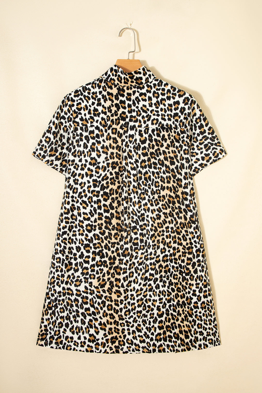Half Buttons Short Sleeve Loose Leopard Mini Dress with Pockets