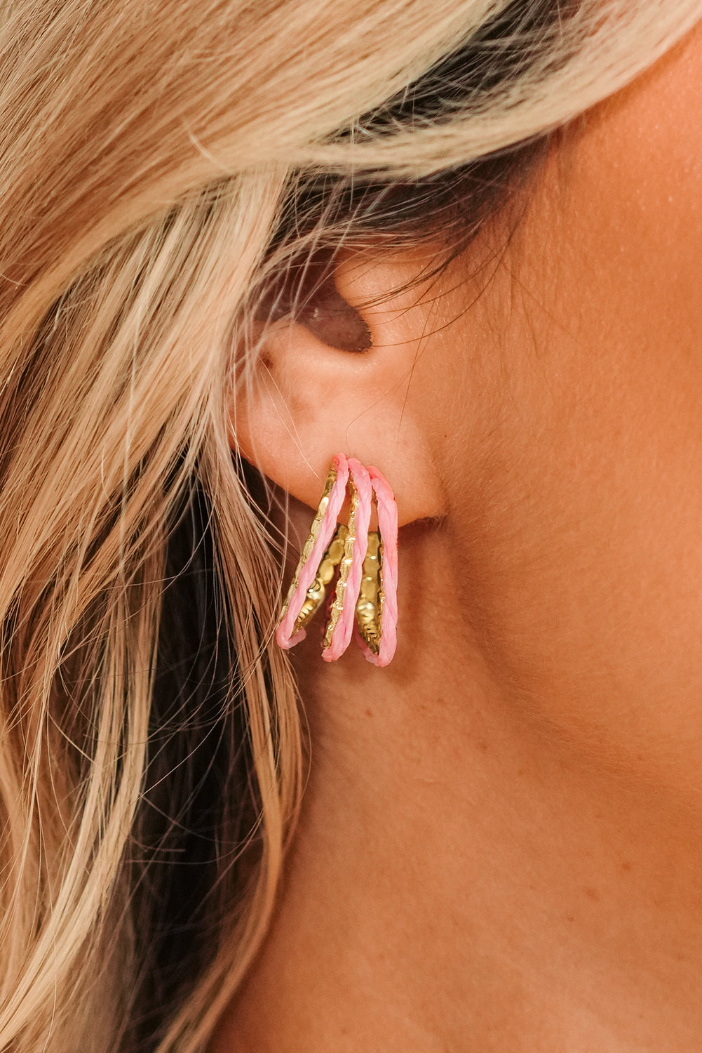 Rattan Detail Gold Plated Alloy Earrings