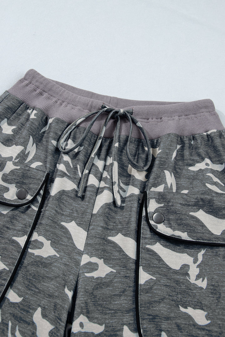 Multicolour Drawstring Contrast Waistband Camouflage Joggers Pants