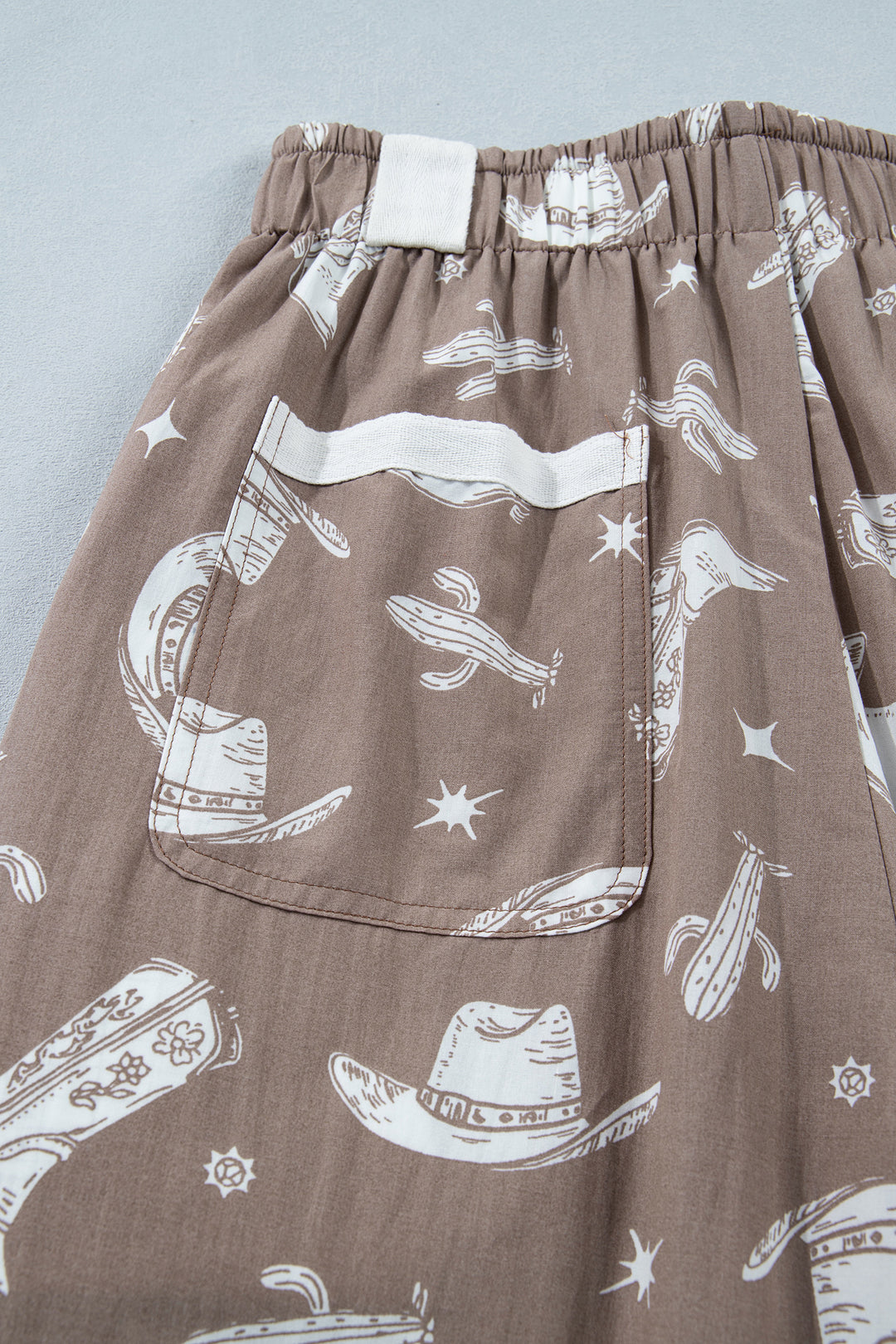 Khaki Western Cactus Cowgirl Hat Boot Printed Vintage Drawstring Jogger Pants