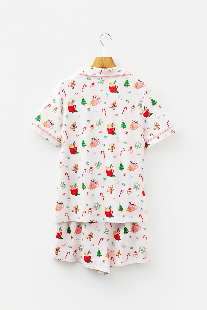 White Christmas Spirits Shirt Style 2pcs Short Pajama Set