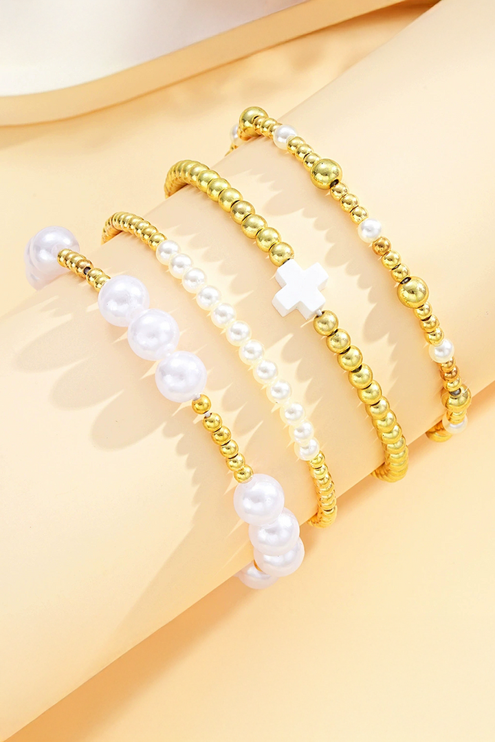 Bracelet extensible multicouche en alliage plaqué perle