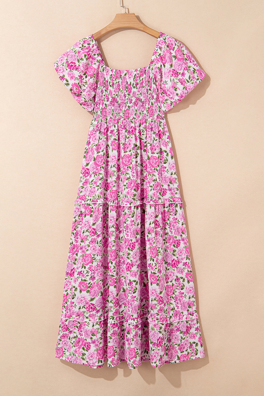 Dainty Floral Smocked Puff Sleeve Flowy Long Dress
