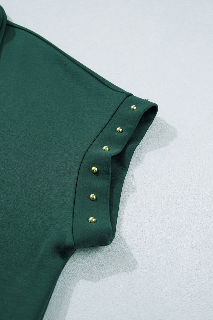 Evergreen Glow Studded Zip up Plus Size T Shirt Dress with Pockets