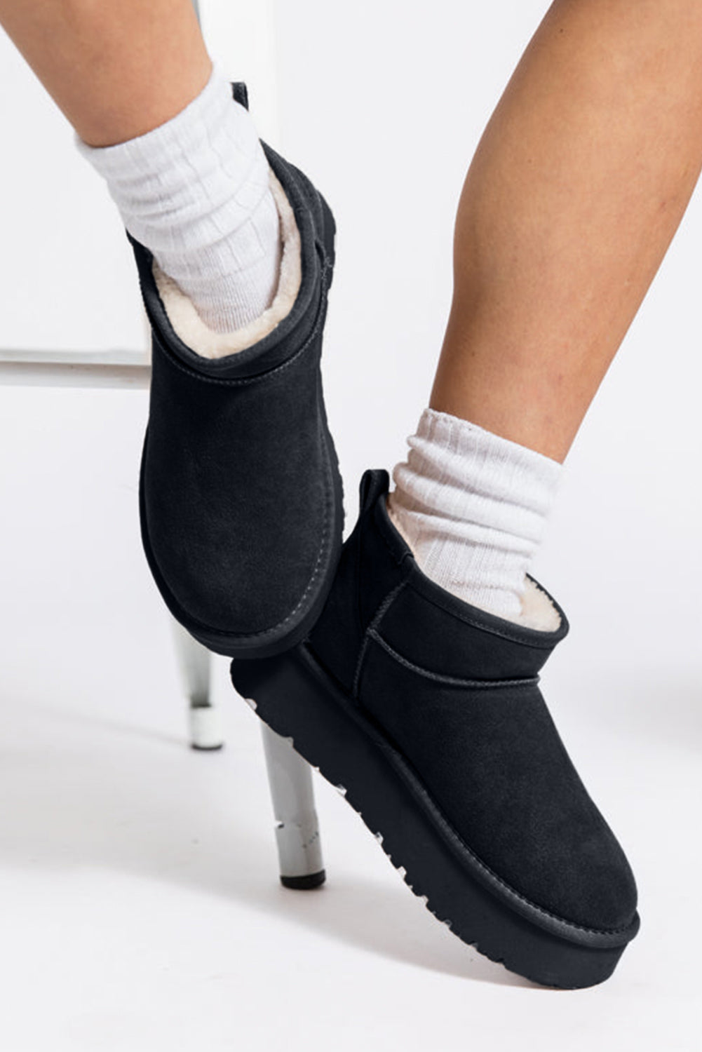 Faux Fur Lined Suede Ankle Snow Boots