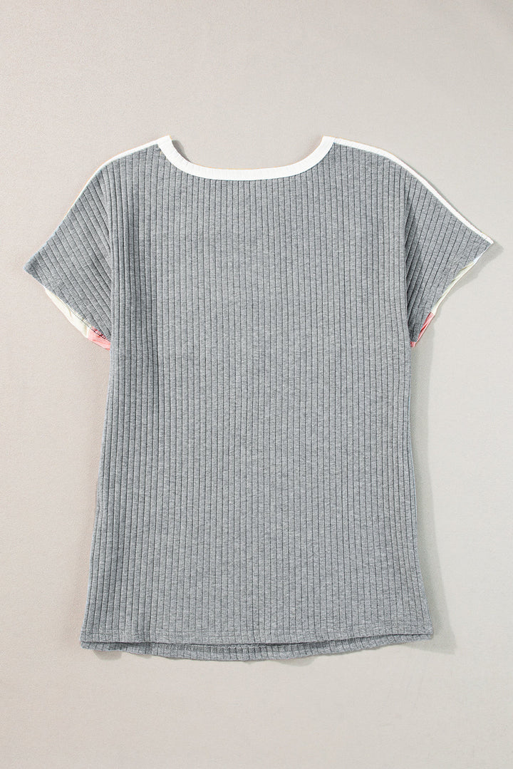 Ribbed Color Block Patchwork T-shirt