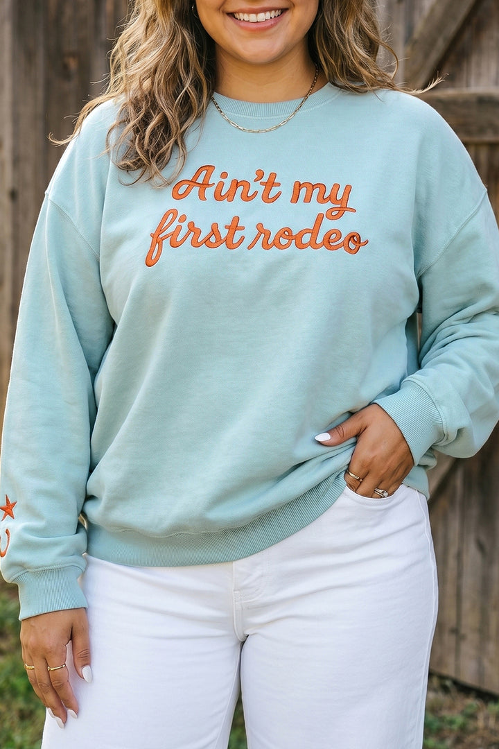 Haze Blue Letter Print Round Neck Loose Fit Plus Size Sweatshirt