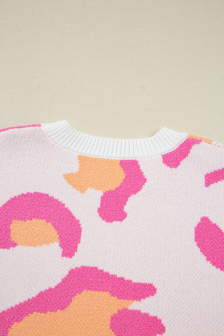 Sachet Pink Playful Leopard Print Drop Shoulder Baggy Sweater