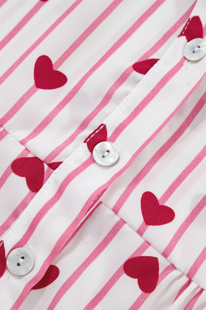 Textured Heart Print Long Flounce Sleeve Shirt