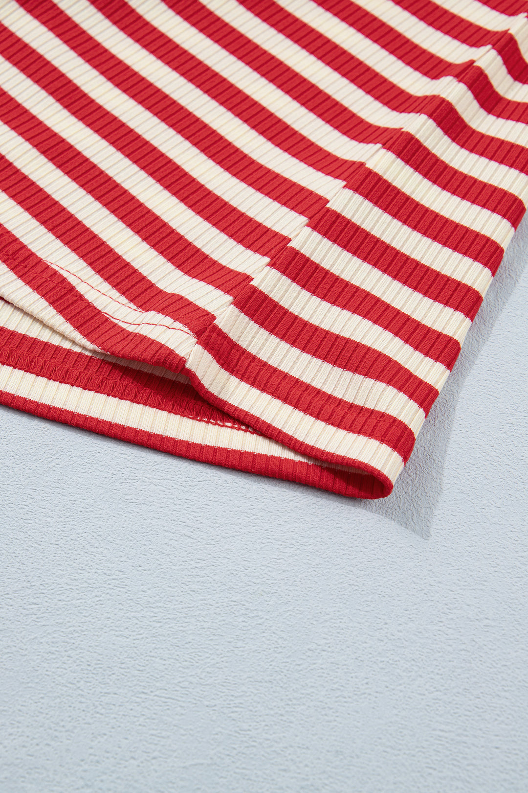 Red Stripe Buttoned Ribbed Knit Tank Top