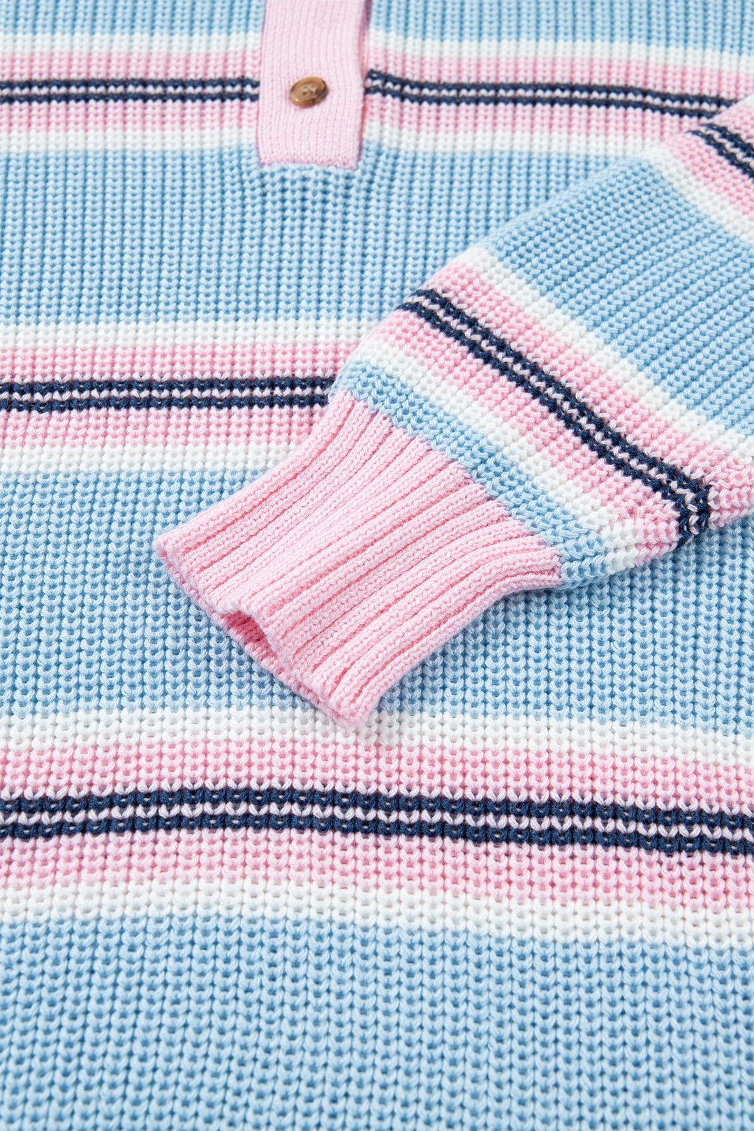 Sky Blue Stripe Button Collar Long Sleeve Shift Fit Winter Knitwear Sweater
