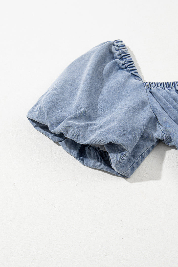 Robe babydoll en jean à manches bouffantes et col carré