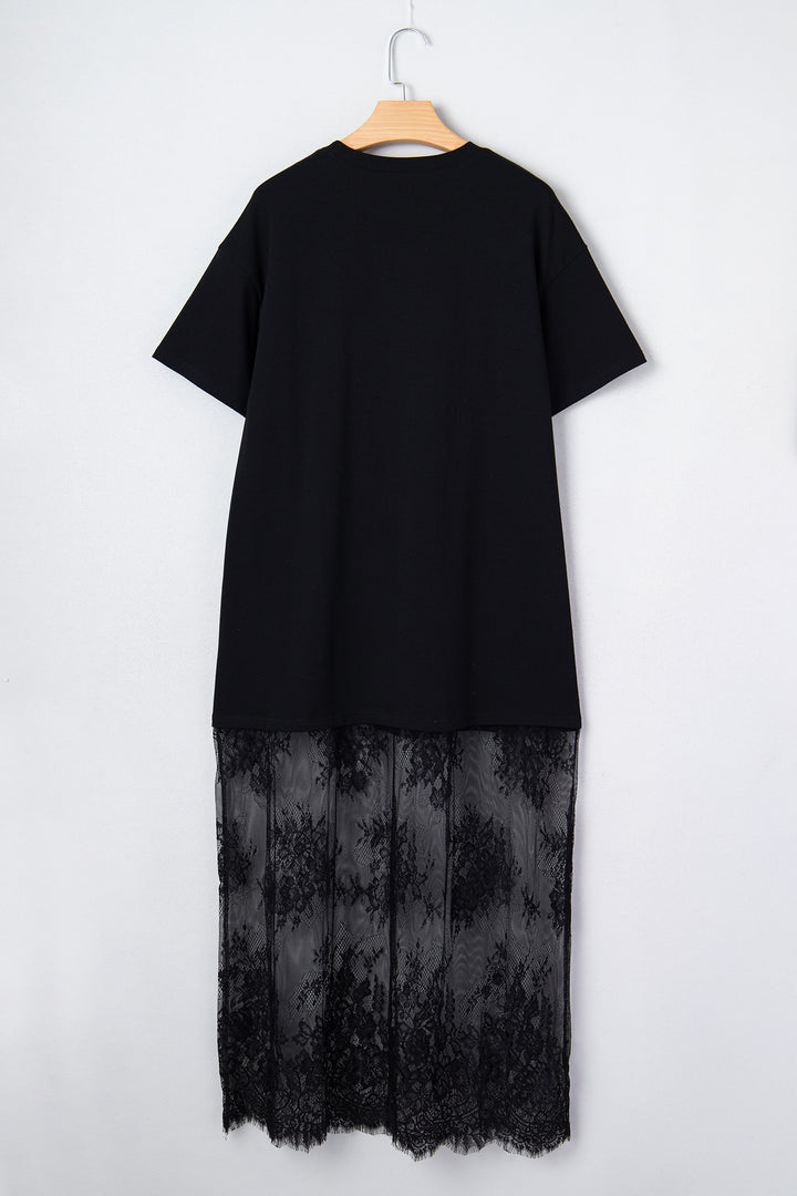 Floral Patchwork Short Sleeve T Shirt Loose Maxi Dress