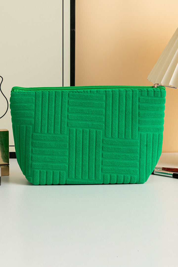 Textured Woven Pattern Zipper Cosmetic Bag