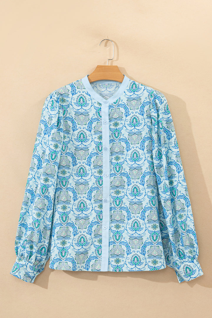 Paisley Print Puff Sleeve Loose Shirt