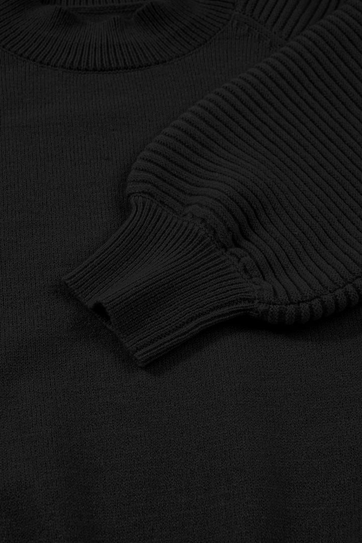 Black High Neck Sweater Pleated Mini Skirt 2pcs Knitted Outfit