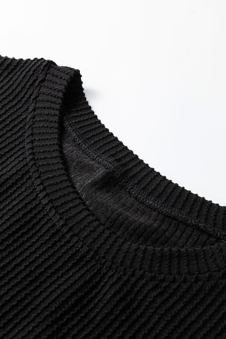 Black MERRY Corded Long Sleeve Top and Pockets Pants Set