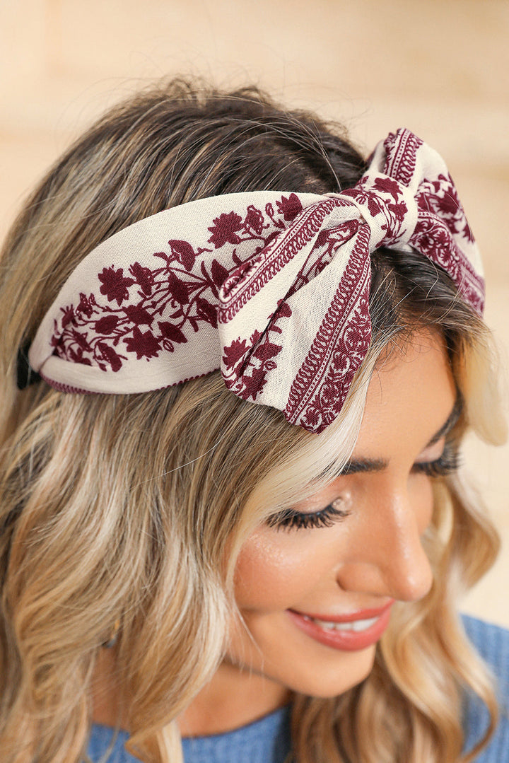 Retro Floral Vine Printed Bow Knot Headband
