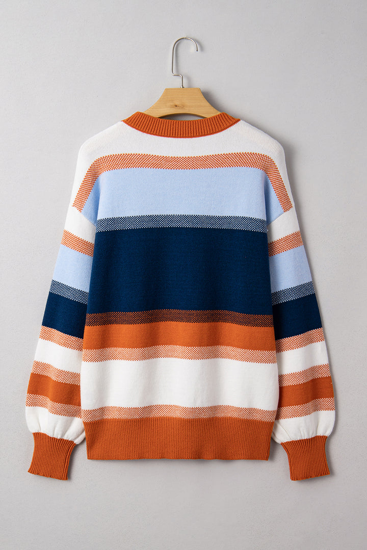 Dark Blue Color Block Round Neck Tunic Sweater