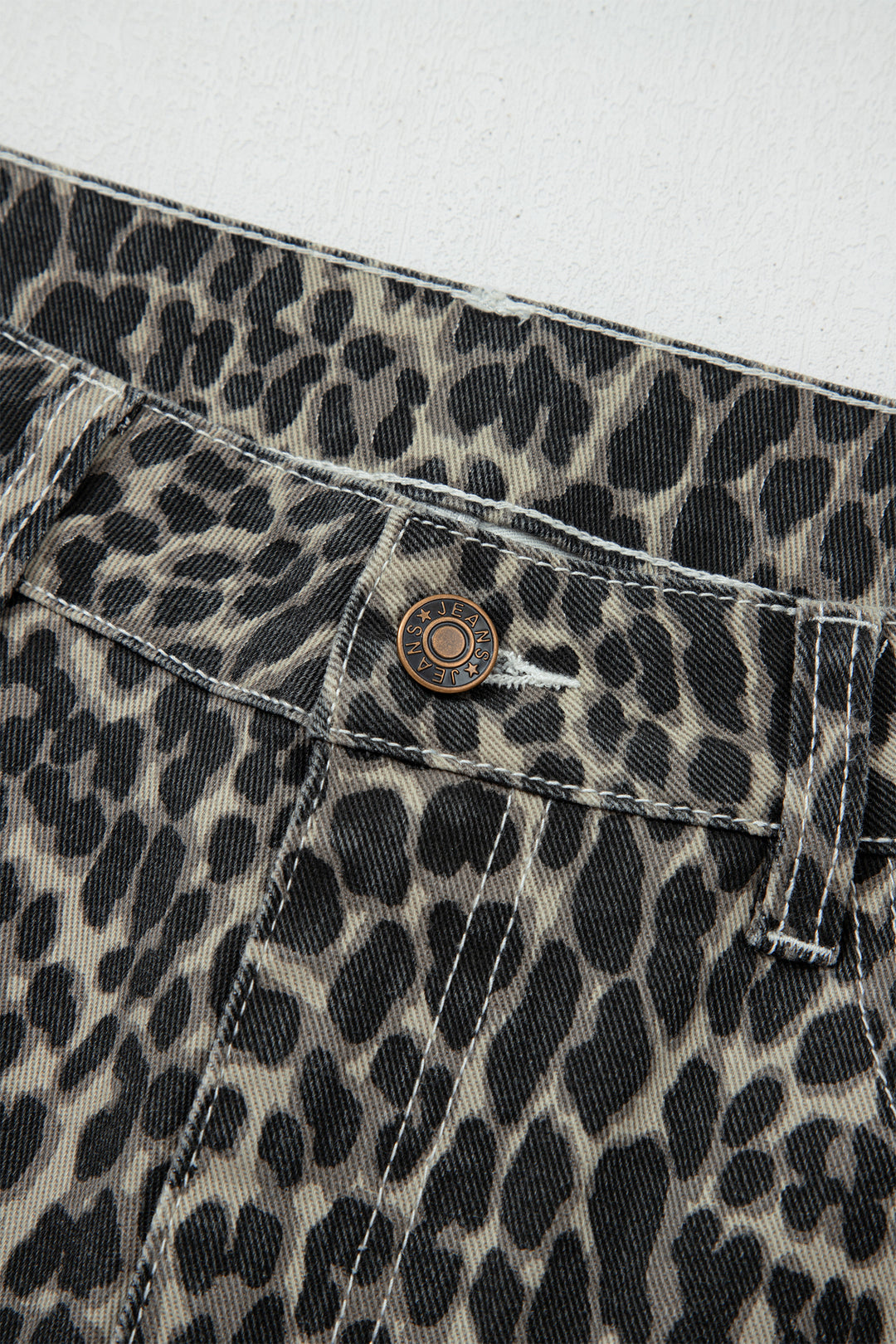 Black Leopard Print High Waist Barrel Jeans