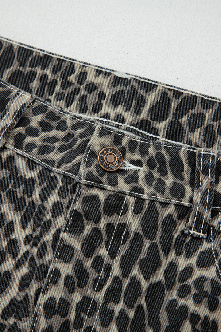Black Leopard Print High Waist Barrel Jeans