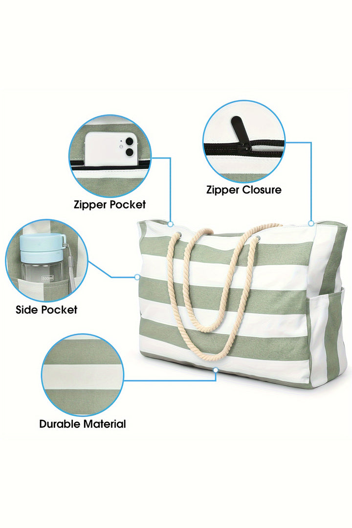Striped Waterproof Canvas Large Capacity Tote Bag