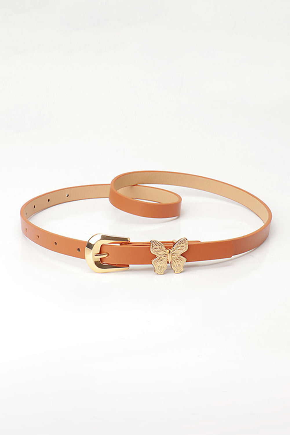 Ceinture fine en cuir PU avec boucle décorative papillon