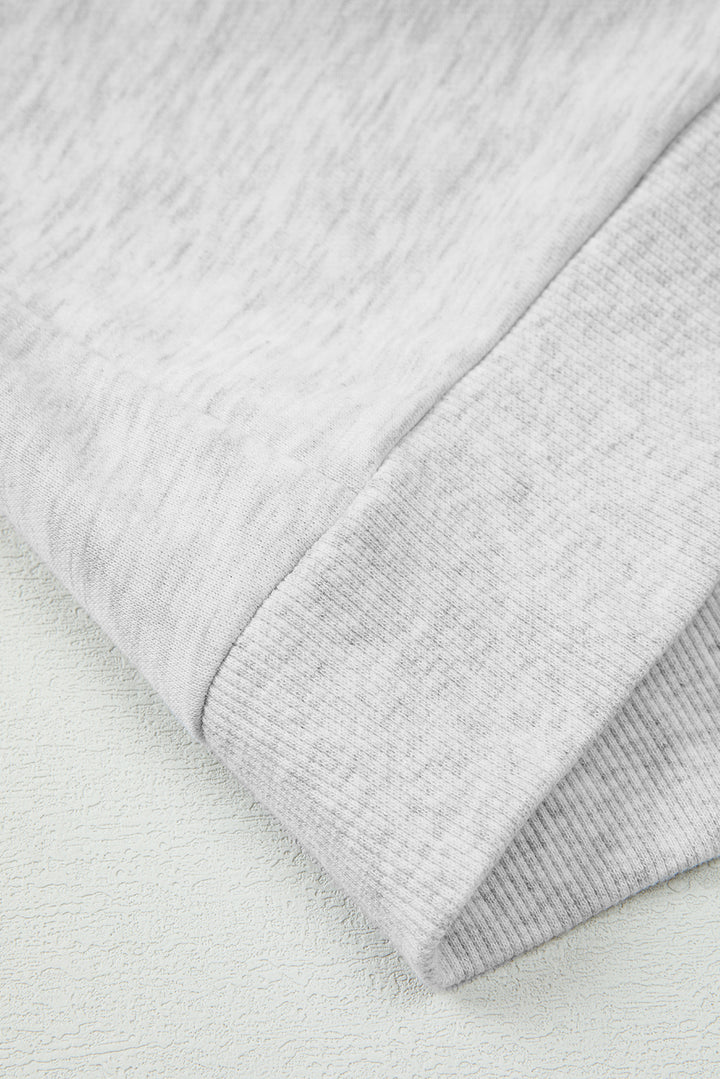 Light Grey Girly Bow Embroidered Detail Puff Sleeve Pullover 2pcs Short Set