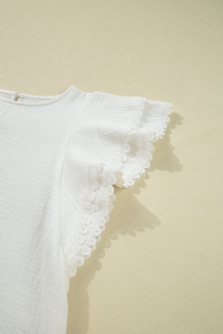 crinkled layered ruffled flutter sleeve blouse