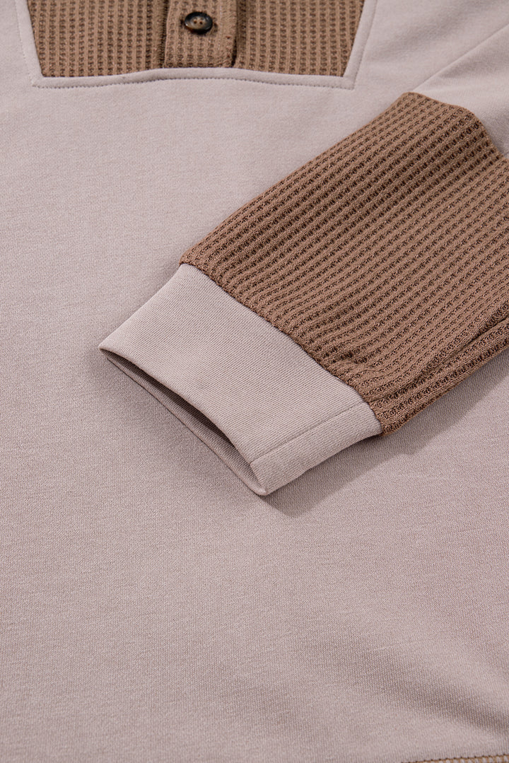Goat Oversize Waffle Patchwork Exposed Seam Casual Hoodie