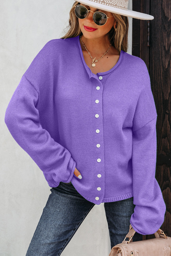 Wisteria Solid Color Knit Button Sweater Cardigan