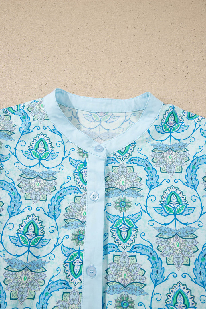 Paisley Print Puff Sleeve Loose Shirt