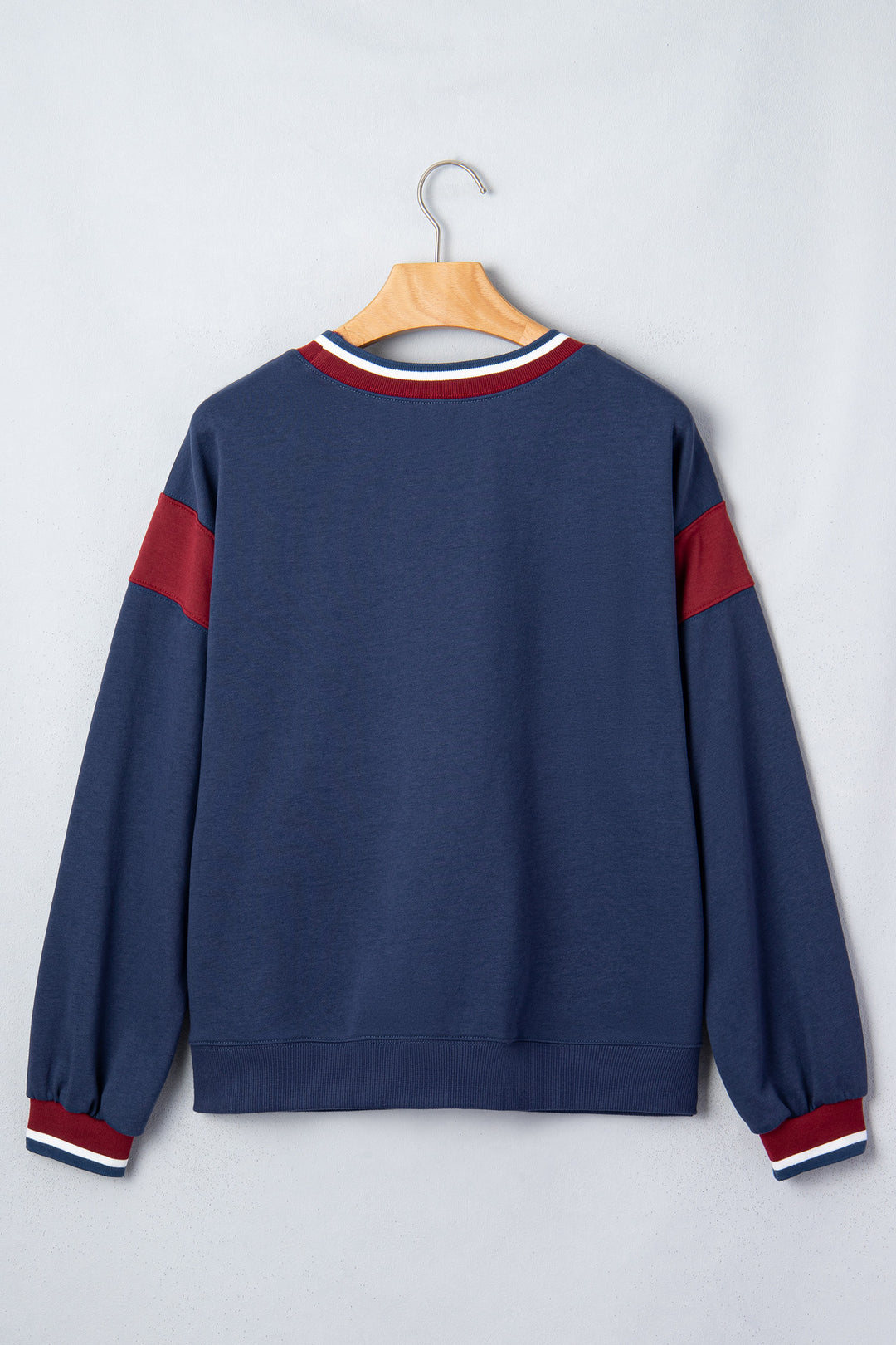 Sail Blue Patchwork Round Neck Long Sleeve Sweatshirt