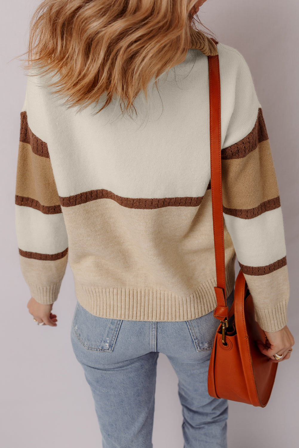 Colorblock Zipped Collared Pullover Sweater