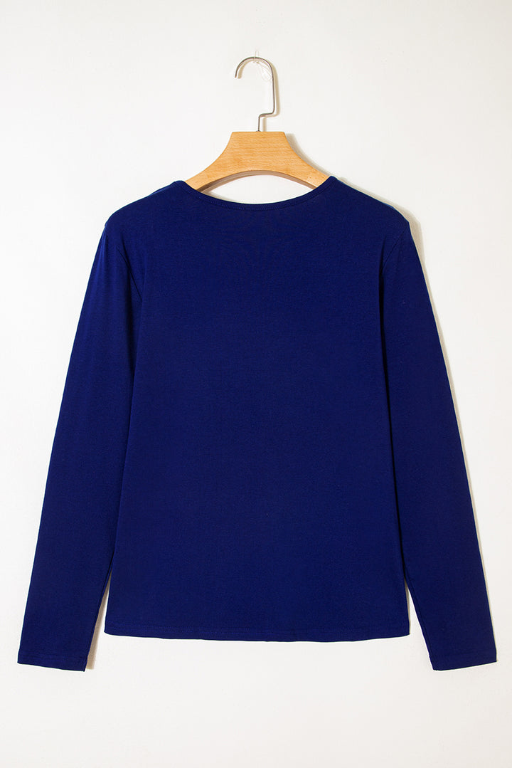 Asymmetric Seam Detail Solid Color Long Sleeve Top