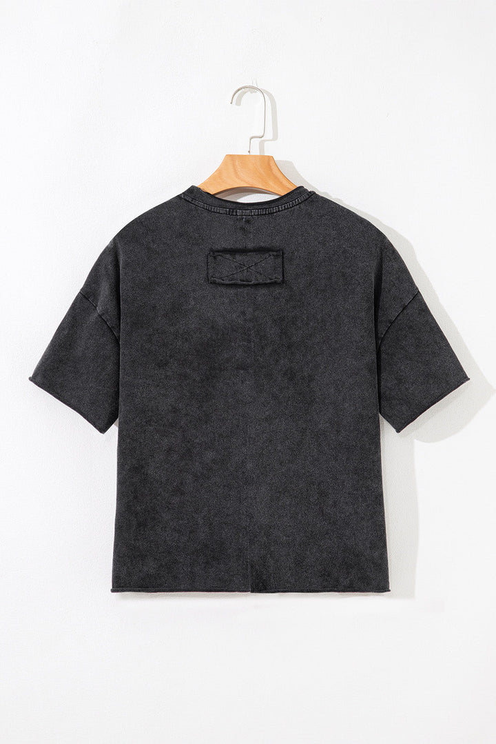 floral embroidered mineral wash crew neck t shirt