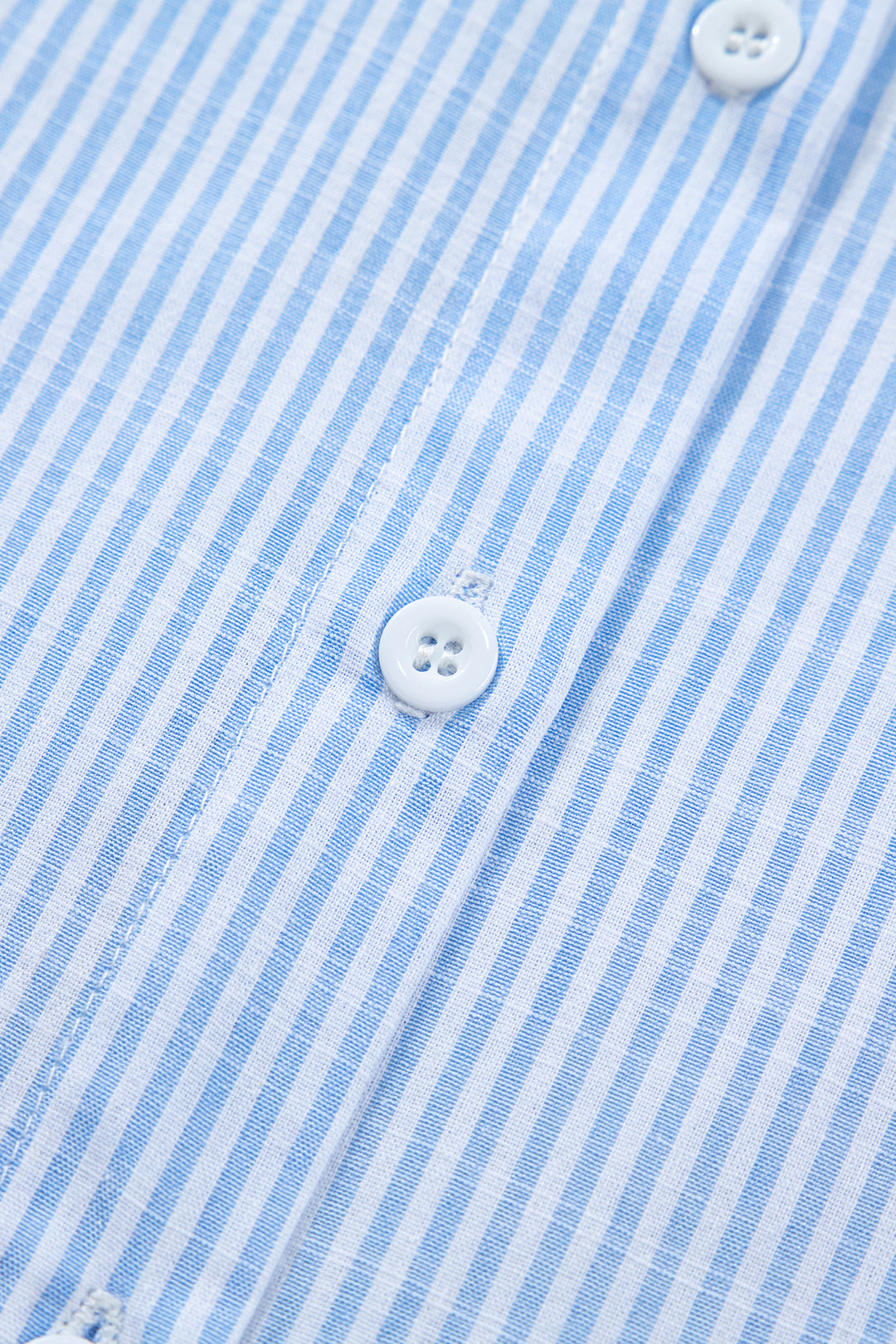 Sky Blue Stripe Leopard Contrast Collar Short Sleeve Shirt